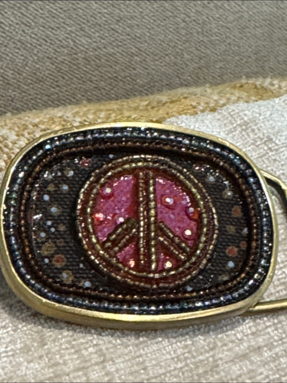 Brass PEACE  Beaded Belt Buckle BOHO HIPPie festival